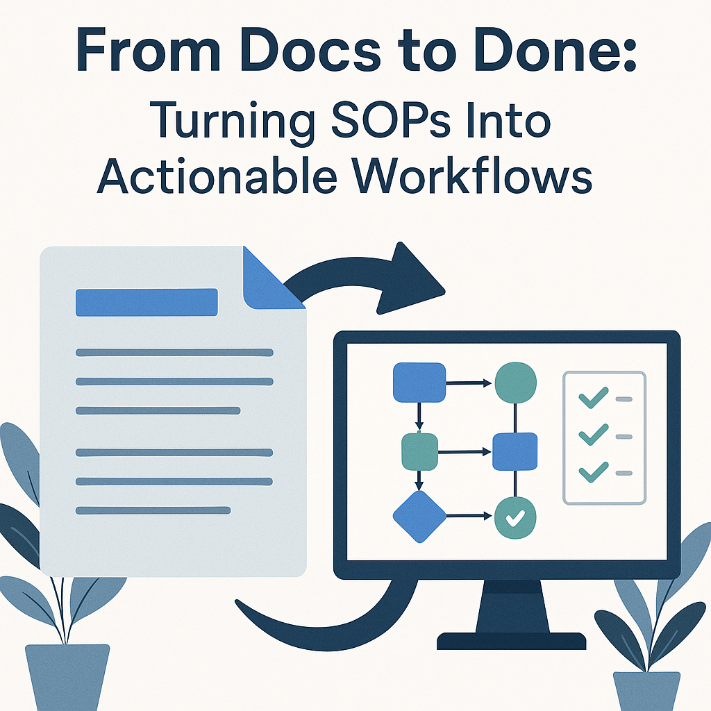 Illustration showing transition from static documents to dynamic workflow execution