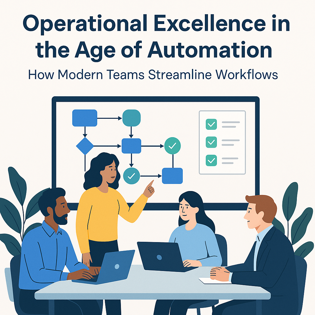 Modern team collaborating through automated workflow dashboard