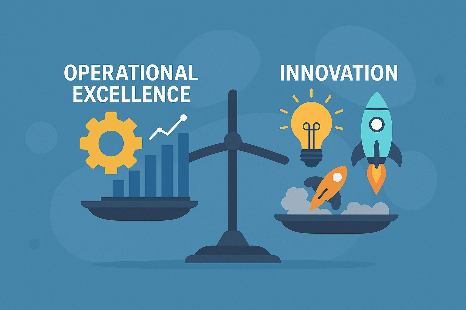 Illustration of balance between operational efficiency and creative innovation in a business context