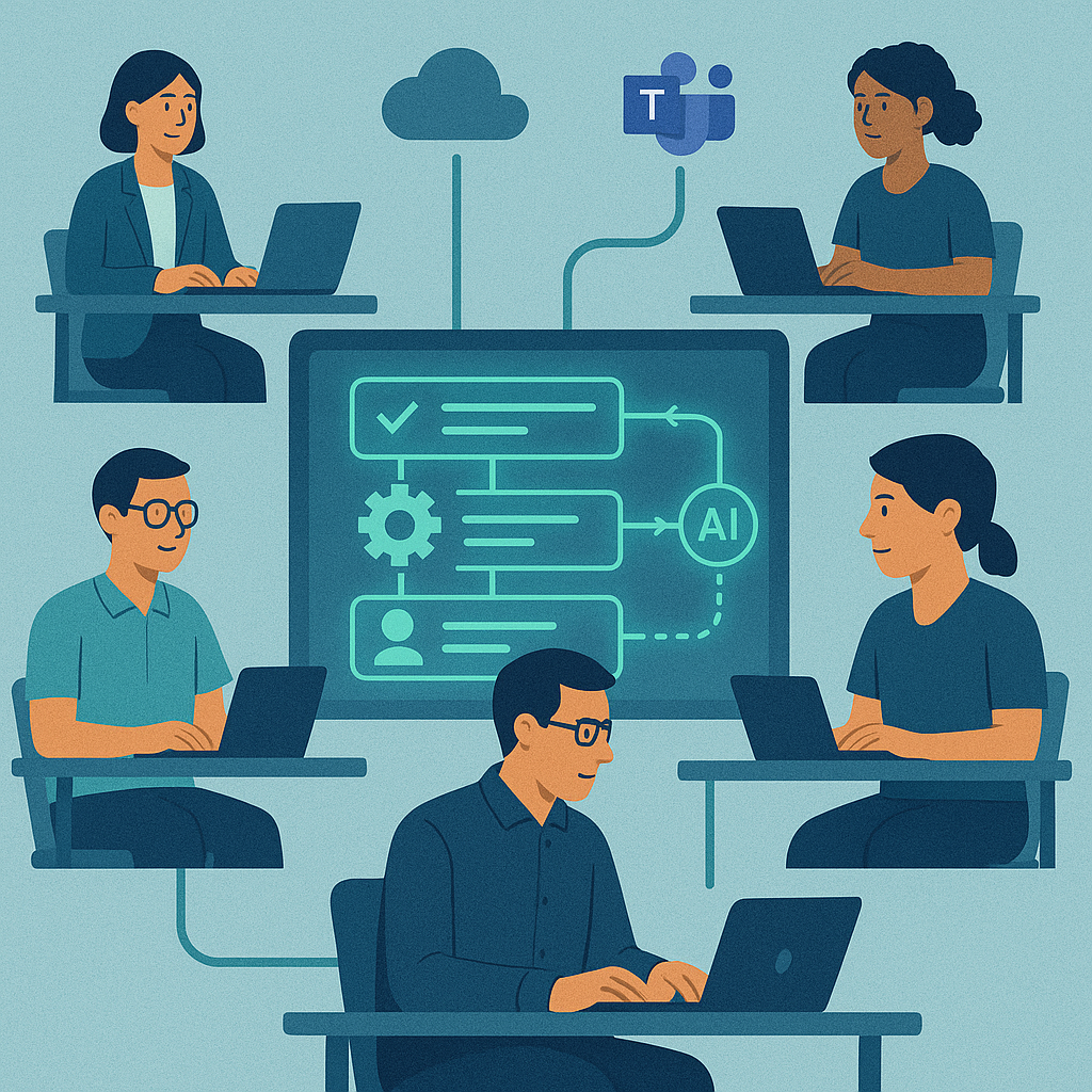 Illustration of a digital process manager coordinating workflows
