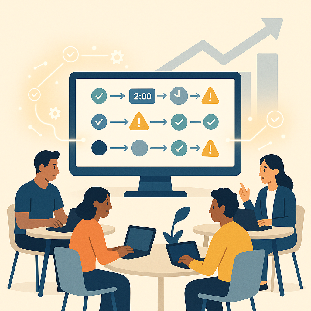 Illustration of teams coordinating workflows with a digital process layer
